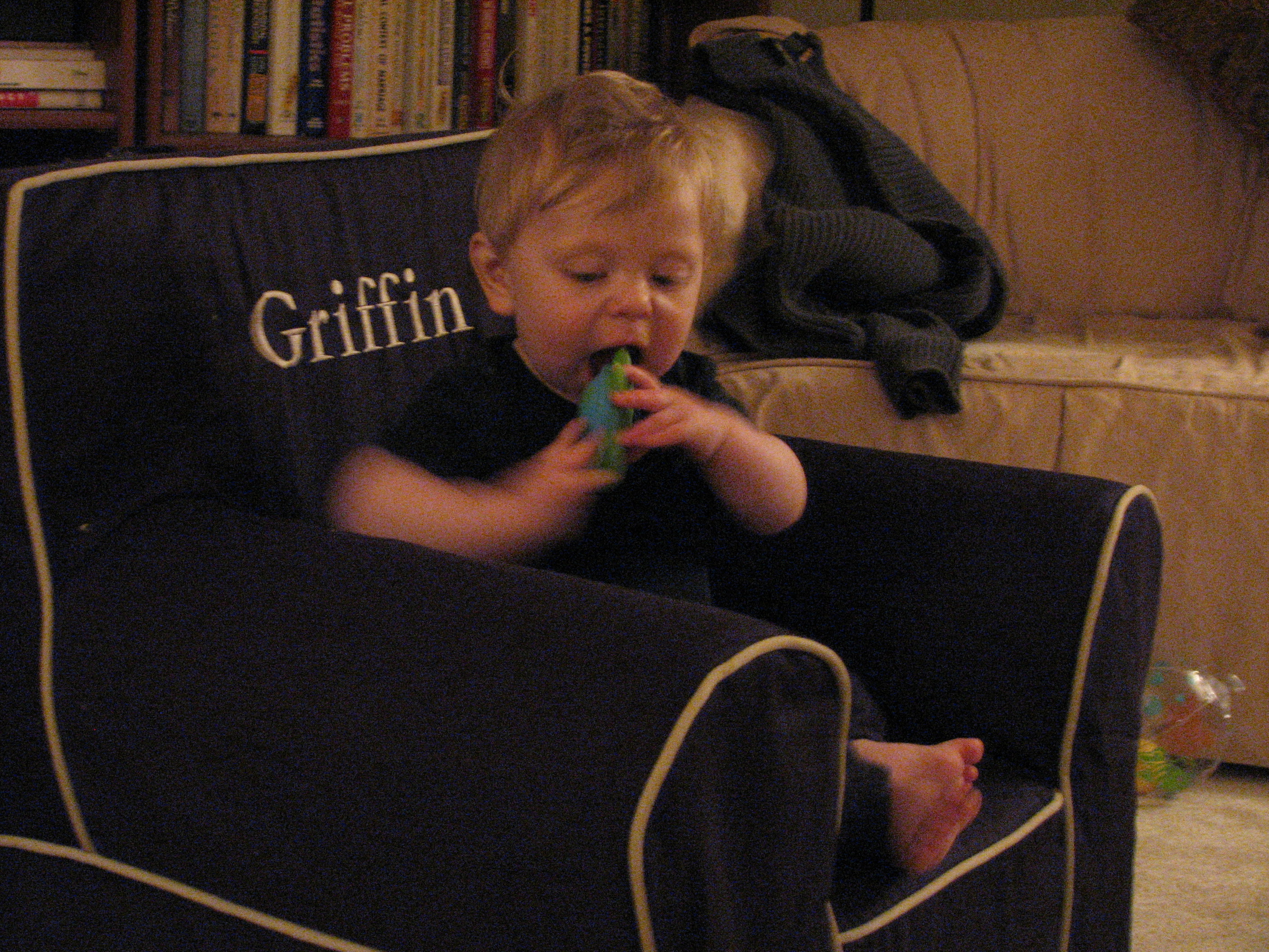 Chillin' in his chair (OK, so this only lasted about 6 seconds)